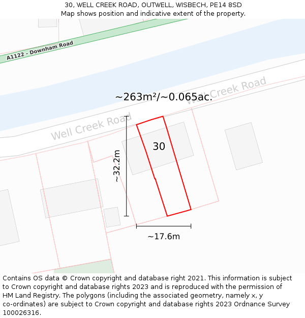 30, WELL CREEK ROAD, OUTWELL, WISBECH, PE14 8SD: Plot and title map