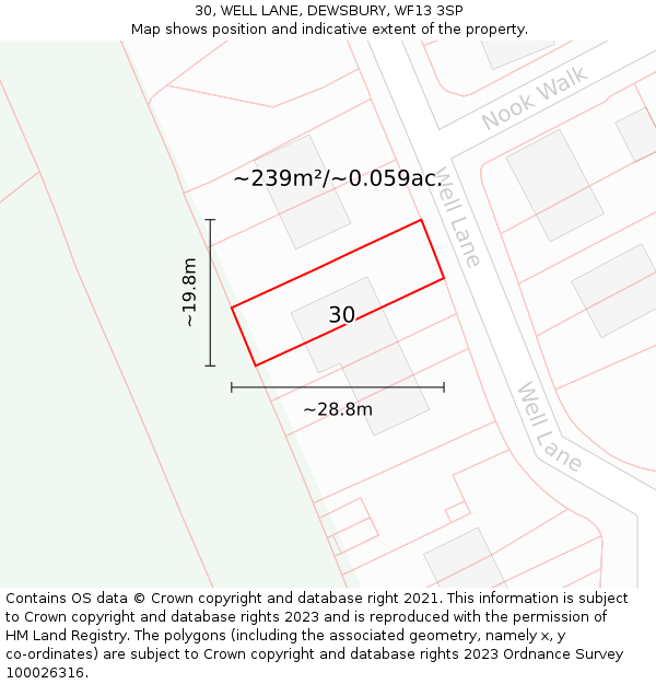 30, WELL LANE, DEWSBURY, WF13 3SP: Plot and title map