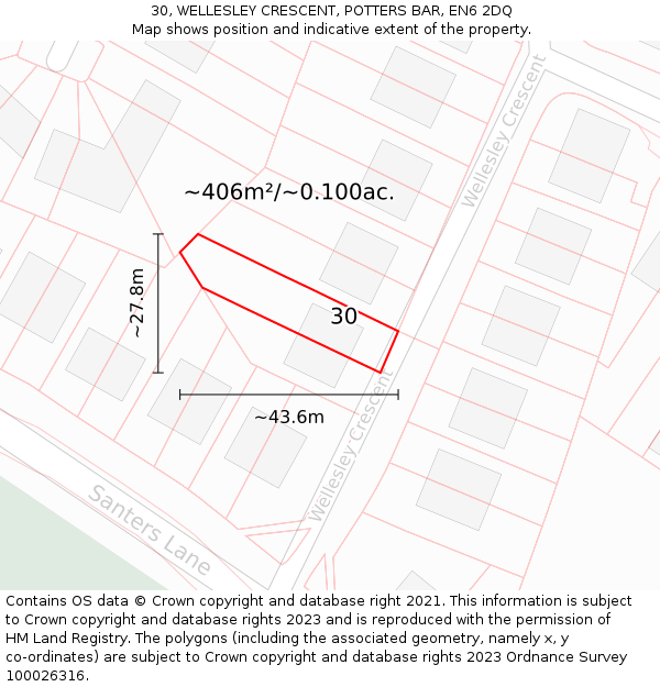 30, WELLESLEY CRESCENT, POTTERS BAR, EN6 2DQ: Plot and title map
