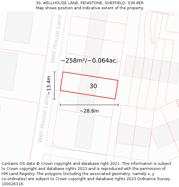 30, WELLHOUSE LANE, PENISTONE, SHEFFIELD, S36 8ER: Plot and title map