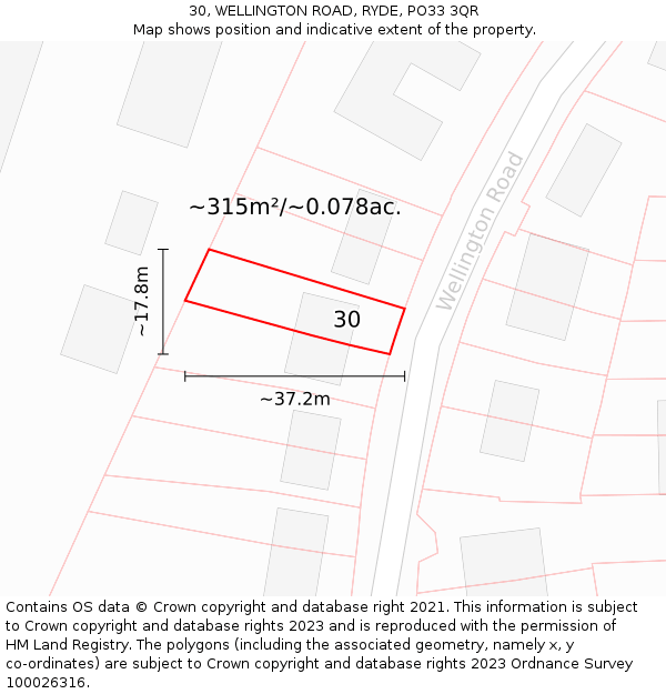 30, WELLINGTON ROAD, RYDE, PO33 3QR: Plot and title map