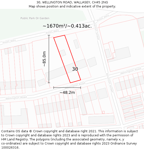 30, WELLINGTON ROAD, WALLASEY, CH45 2NG: Plot and title map