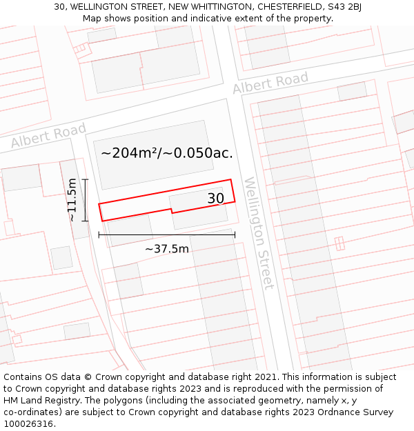 30, WELLINGTON STREET, NEW WHITTINGTON, CHESTERFIELD, S43 2BJ: Plot and title map