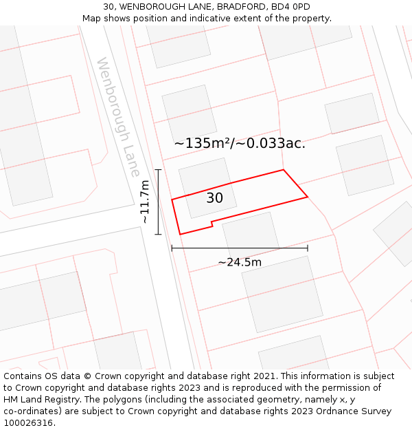 30, WENBOROUGH LANE, BRADFORD, BD4 0PD: Plot and title map
