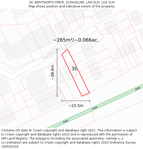 30, WENTWORTH DRIVE, DUNHOLME, LINCOLN, LN2 3UH: Plot and title map