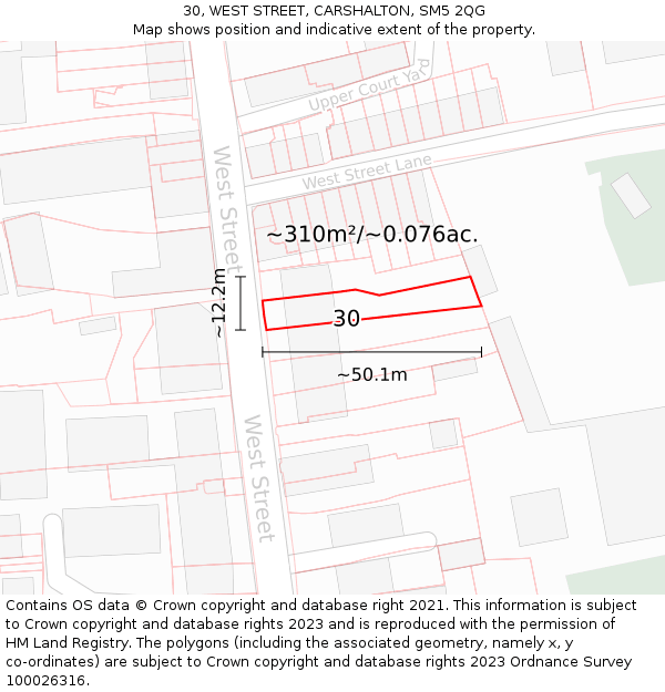 30, WEST STREET, CARSHALTON, SM5 2QG: Plot and title map
