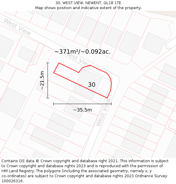 30, WEST VIEW, NEWENT, GL18 1TE: Plot and title map