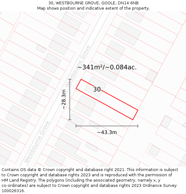 30, WESTBOURNE GROVE, GOOLE, DN14 6NB: Plot and title map