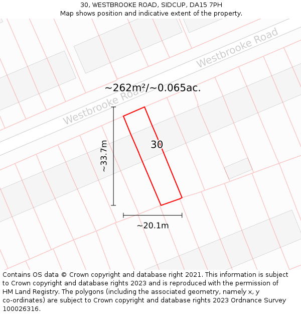 30, WESTBROOKE ROAD, SIDCUP, DA15 7PH: Plot and title map