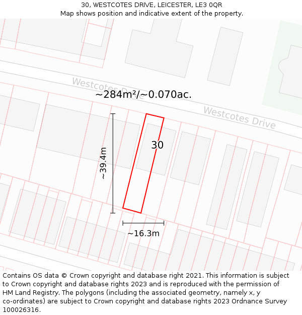 30, WESTCOTES DRIVE, LEICESTER, LE3 0QR: Plot and title map