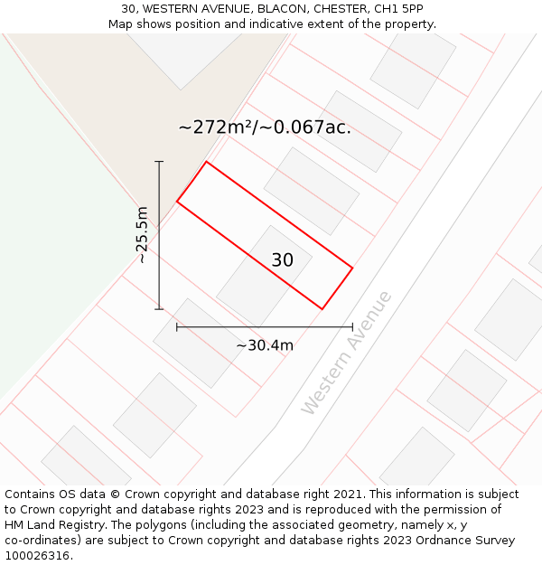 30, WESTERN AVENUE, BLACON, CHESTER, CH1 5PP: Plot and title map