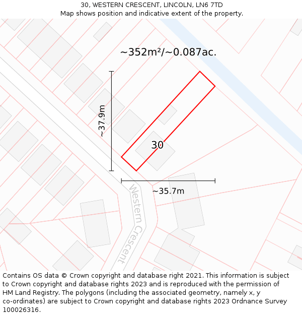 30, WESTERN CRESCENT, LINCOLN, LN6 7TD: Plot and title map
