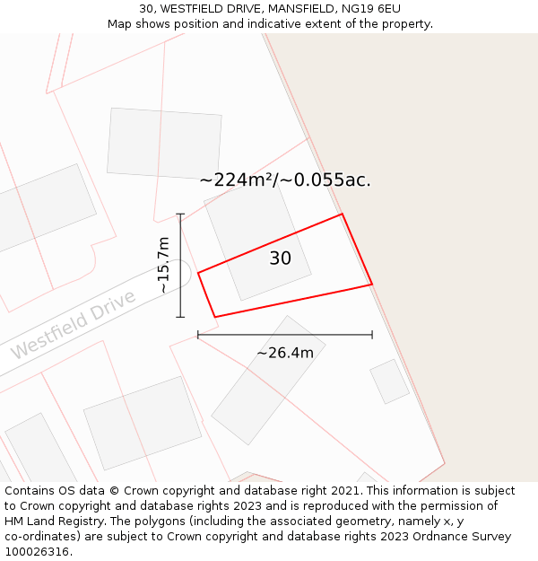 30, WESTFIELD DRIVE, MANSFIELD, NG19 6EU: Plot and title map