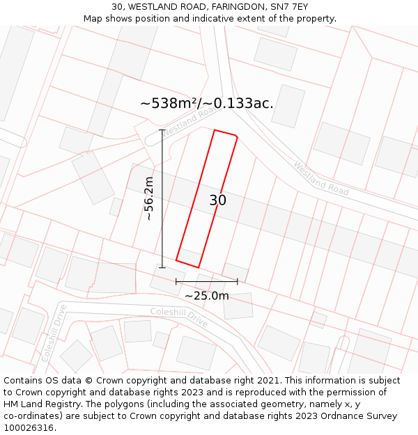 30, WESTLAND ROAD, FARINGDON, SN7 7EY: Plot and title map