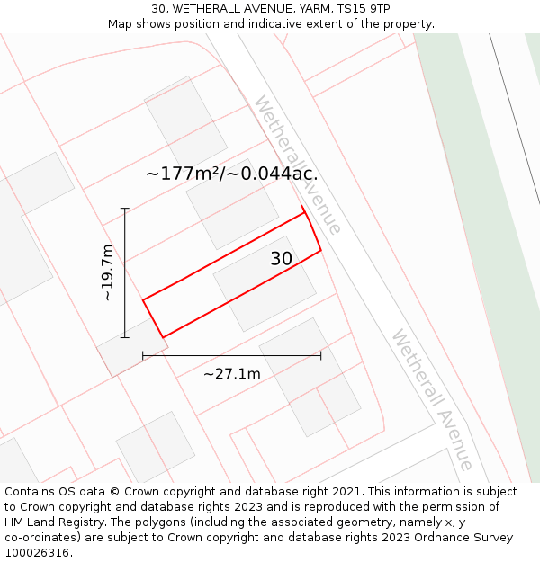 30, WETHERALL AVENUE, YARM, TS15 9TP: Plot and title map
