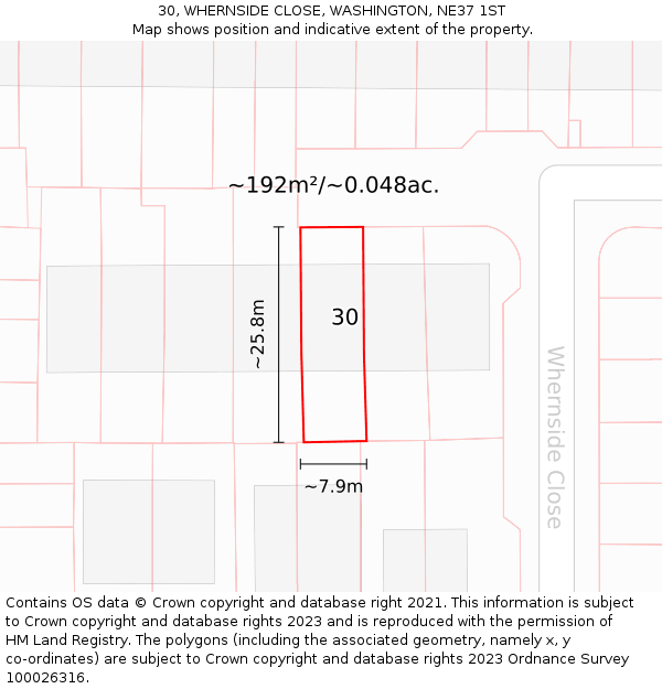 30, WHERNSIDE CLOSE, WASHINGTON, NE37 1ST: Plot and title map