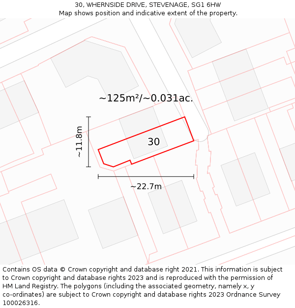 30, WHERNSIDE DRIVE, STEVENAGE, SG1 6HW: Plot and title map