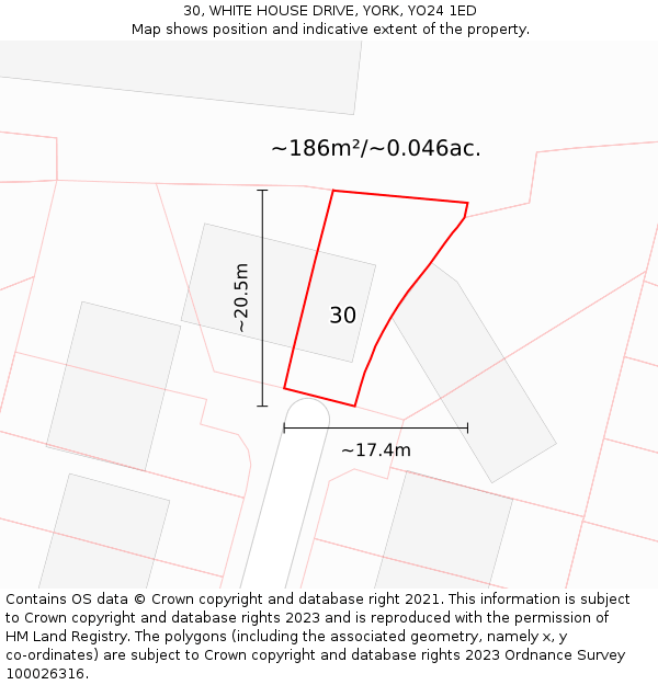 30, WHITE HOUSE DRIVE, YORK, YO24 1ED: Plot and title map