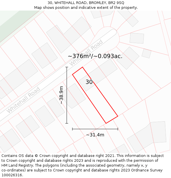 30, WHITEHALL ROAD, BROMLEY, BR2 9SQ: Plot and title map