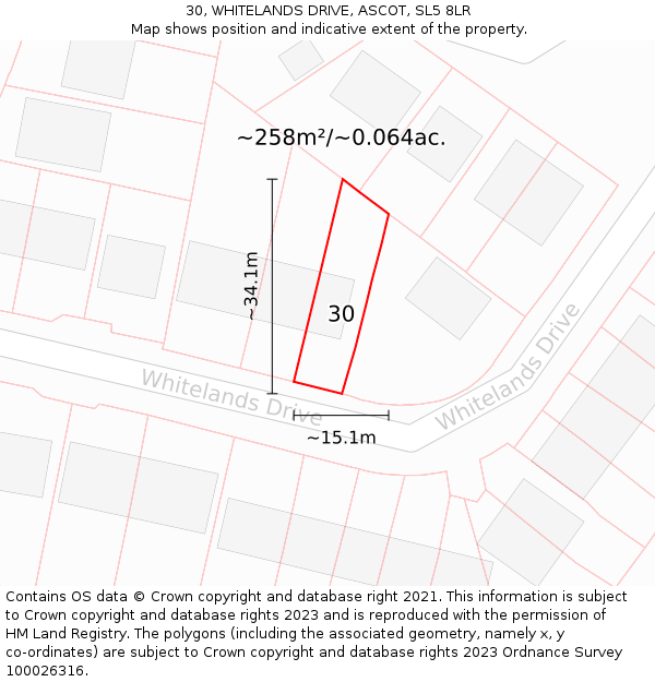 30, WHITELANDS DRIVE, ASCOT, SL5 8LR: Plot and title map
