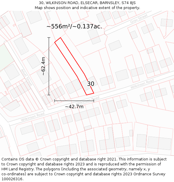 30, WILKINSON ROAD, ELSECAR, BARNSLEY, S74 8JS: Plot and title map