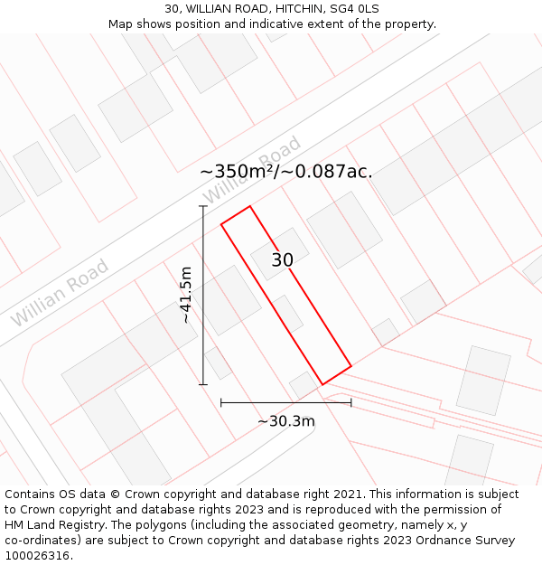 30, WILLIAN ROAD, HITCHIN, SG4 0LS: Plot and title map