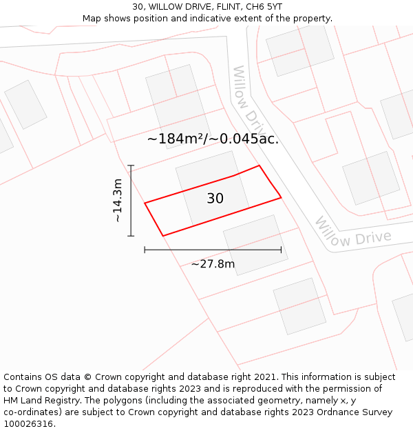 30, WILLOW DRIVE, FLINT, CH6 5YT: Plot and title map