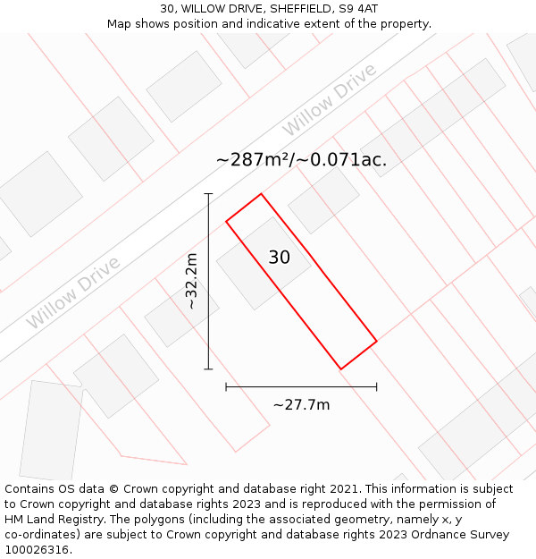 30, WILLOW DRIVE, SHEFFIELD, S9 4AT: Plot and title map
