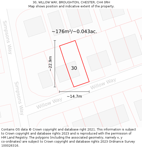 30, WILLOW WAY, BROUGHTON, CHESTER, CH4 0RH: Plot and title map