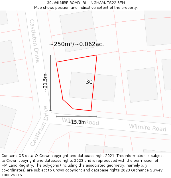 30, WILMIRE ROAD, BILLINGHAM, TS22 5EN: Plot and title map