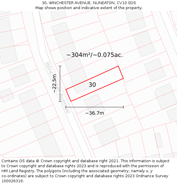 30, WINCHESTER AVENUE, NUNEATON, CV10 0DS: Plot and title map