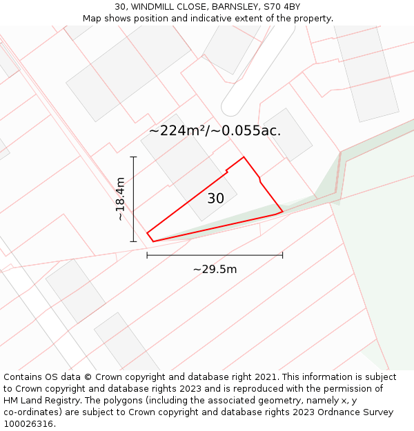 30, WINDMILL CLOSE, BARNSLEY, S70 4BY: Plot and title map