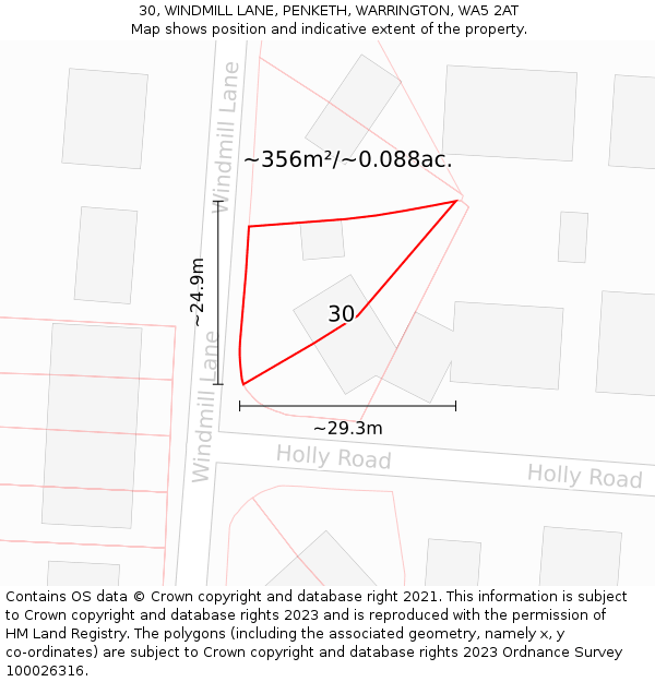 30, WINDMILL LANE, PENKETH, WARRINGTON, WA5 2AT: Plot and title map