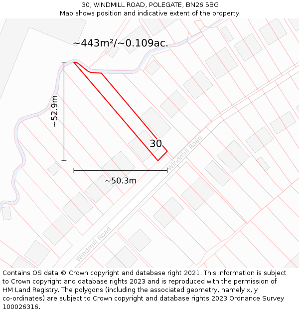 30, WINDMILL ROAD, POLEGATE, BN26 5BG: Plot and title map
