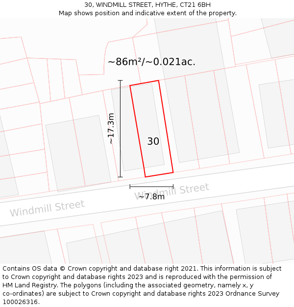 30, WINDMILL STREET, HYTHE, CT21 6BH: Plot and title map