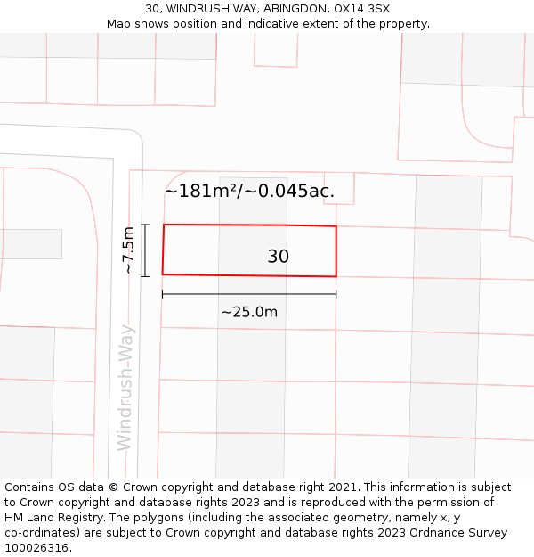30, WINDRUSH WAY, ABINGDON, OX14 3SX: Plot and title map