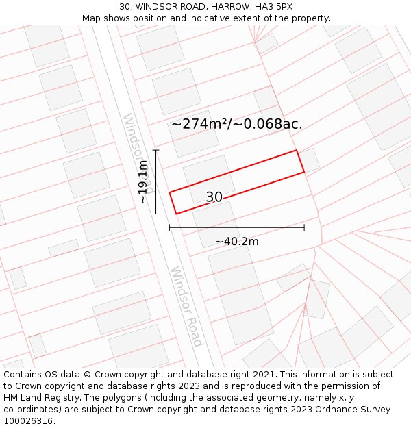 30, WINDSOR ROAD, HARROW, HA3 5PX: Plot and title map