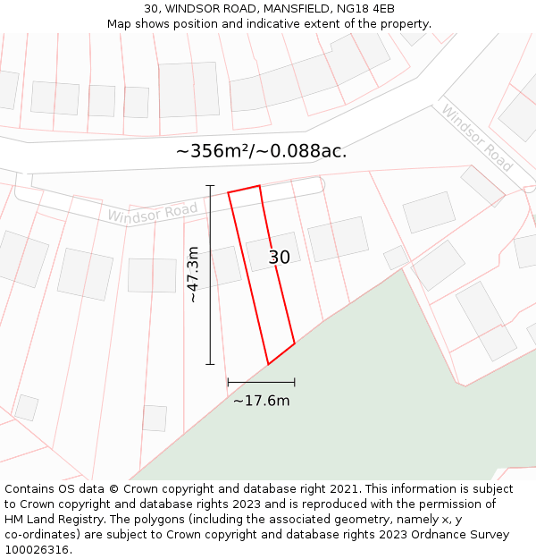 30, WINDSOR ROAD, MANSFIELD, NG18 4EB: Plot and title map