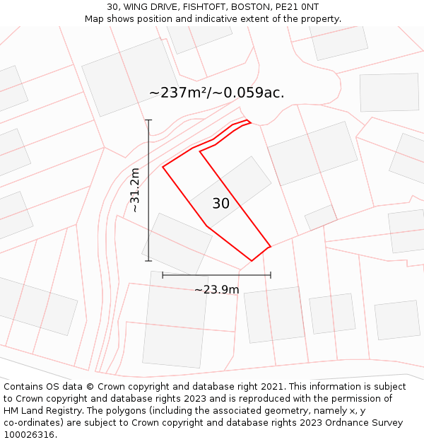 30, WING DRIVE, FISHTOFT, BOSTON, PE21 0NT: Plot and title map