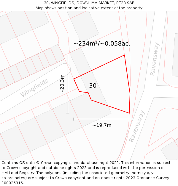 30, WINGFIELDS, DOWNHAM MARKET, PE38 9AR: Plot and title map