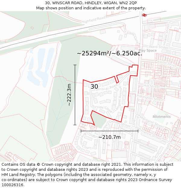 30, WINSCAR ROAD, HINDLEY, WIGAN, WN2 2QP: Plot and title map