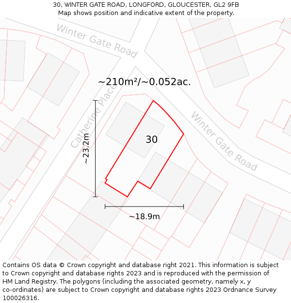 30, WINTER GATE ROAD, LONGFORD, GLOUCESTER, GL2 9FB: Plot and title map