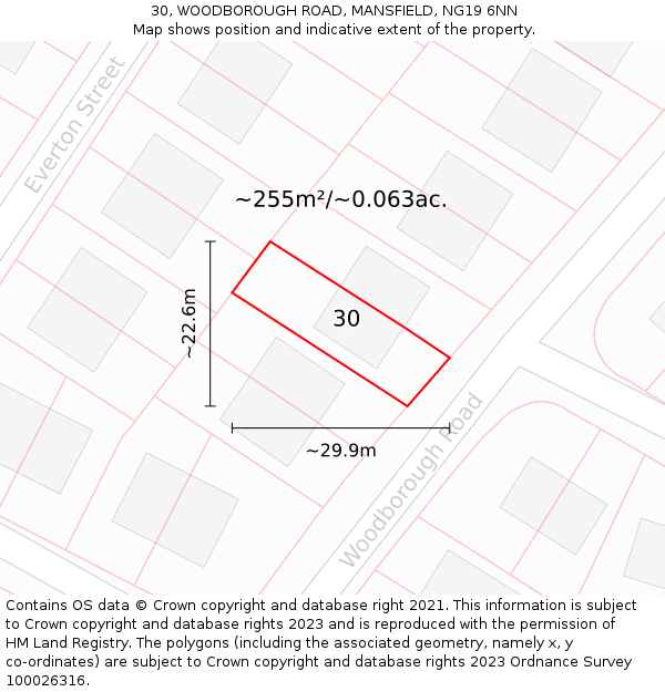 30, WOODBOROUGH ROAD, MANSFIELD, NG19 6NN: Plot and title map