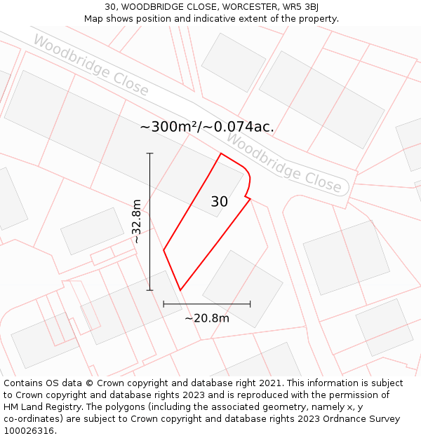30, WOODBRIDGE CLOSE, WORCESTER, WR5 3BJ: Plot and title map