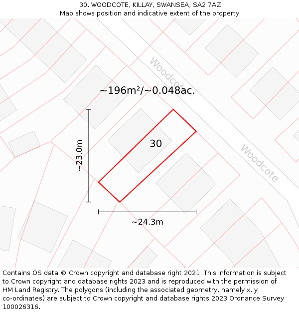 30, WOODCOTE, KILLAY, SWANSEA, SA2 7AZ: Plot and title map