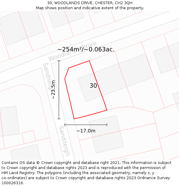 30, WOODLANDS DRIVE, CHESTER, CH2 3QH: Plot and title map