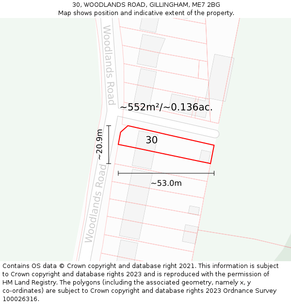 30, WOODLANDS ROAD, GILLINGHAM, ME7 2BG: Plot and title map