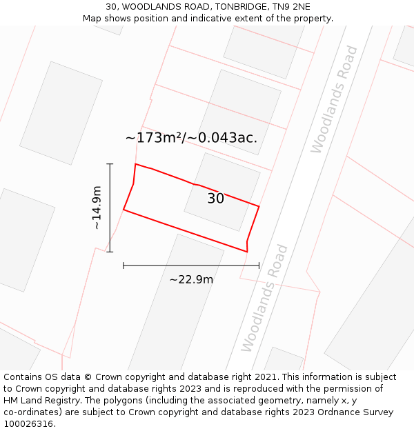 30, WOODLANDS ROAD, TONBRIDGE, TN9 2NE: Plot and title map