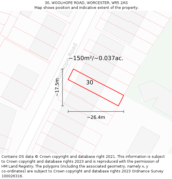 30, WOOLHOPE ROAD, WORCESTER, WR5 2AS: Plot and title map