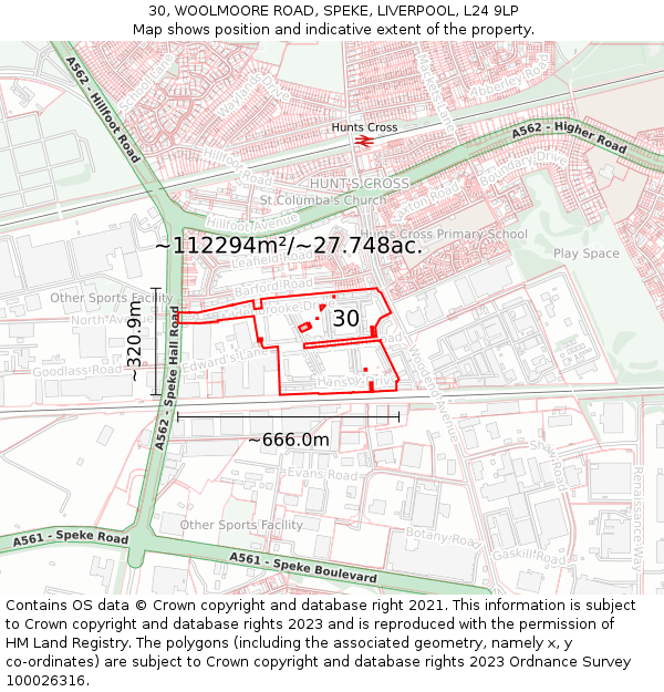 30, WOOLMOORE ROAD, SPEKE, LIVERPOOL, L24 9LP: Plot and title map